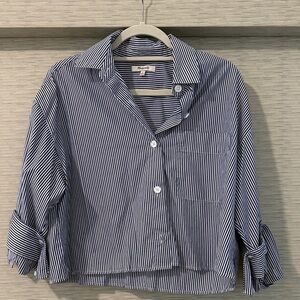 Madewell Navy & White Narrow-Stripe Button Shirt